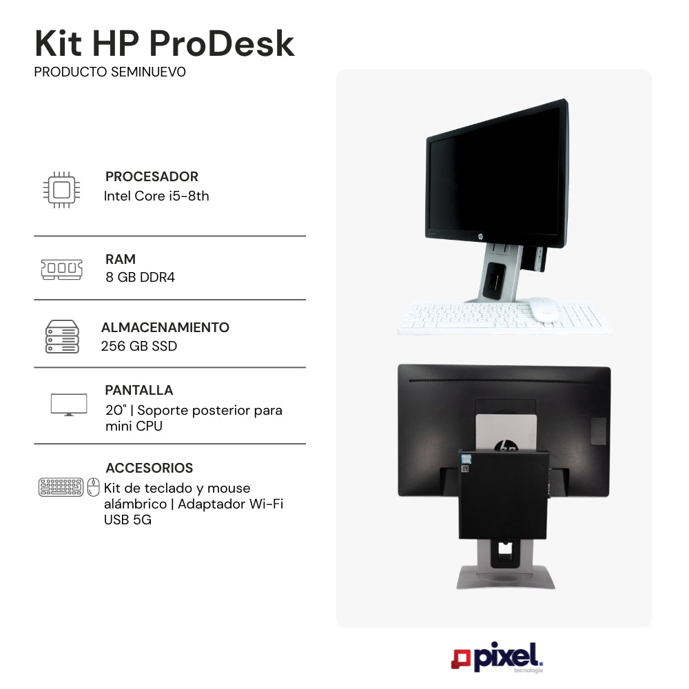 Kit Desktop Computadora Completa Prodesk Ultra compacto con Soporte posterior