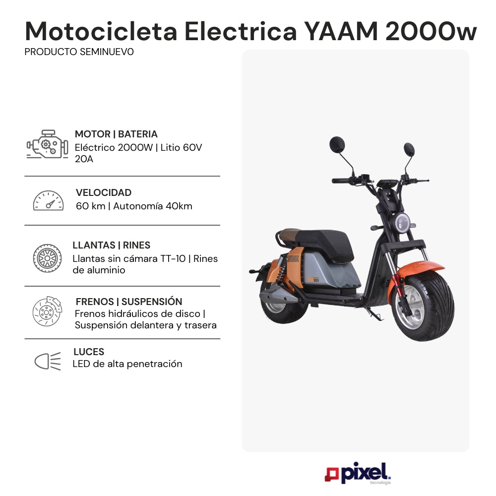Motocicleta electrica Naranja YAAM 2000w Bat Litio intercambiable 20Ah